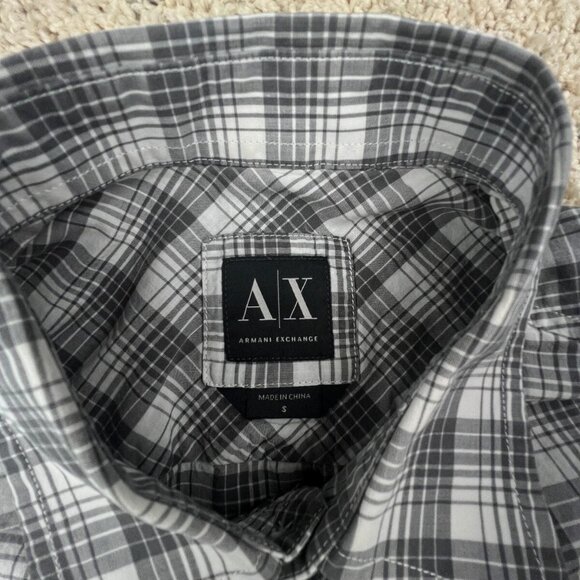 AX Armani Exchange Short Sleeve Button Up Shirt Small Slim Fit Cotton Gray Plaid - Picture 6 of 13